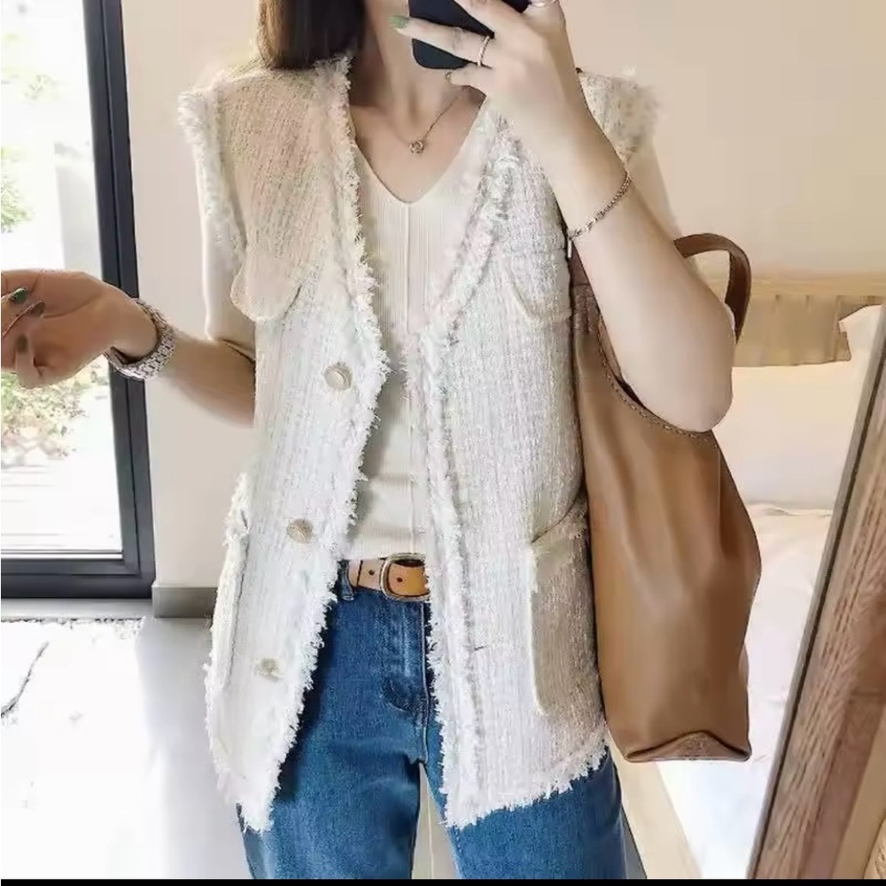Tweed Style Women's New Shoulder Vest No Sleeves
Coarse Tweed Jacket Trendy